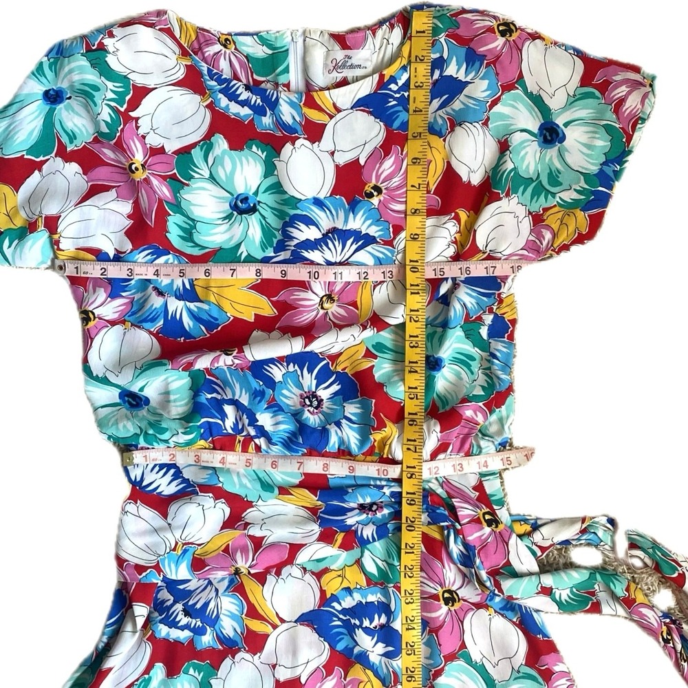 VTG 70s 80s The Kollection Floral Midi Dress SZ 6 Wide Sash Tie Resort Tropical - Picture 9 of 12